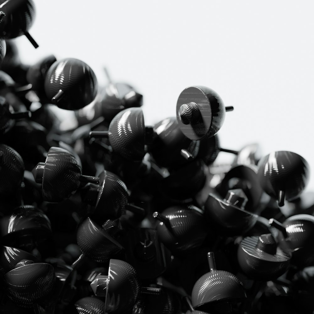 black and white photograph of a bunch of buttons