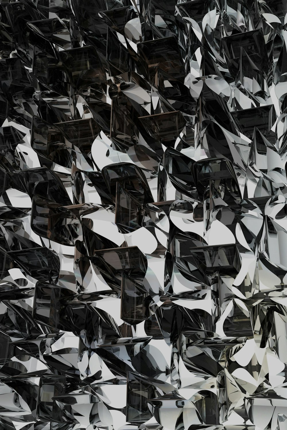 a large group of mirrors hanging from the side of a wall
