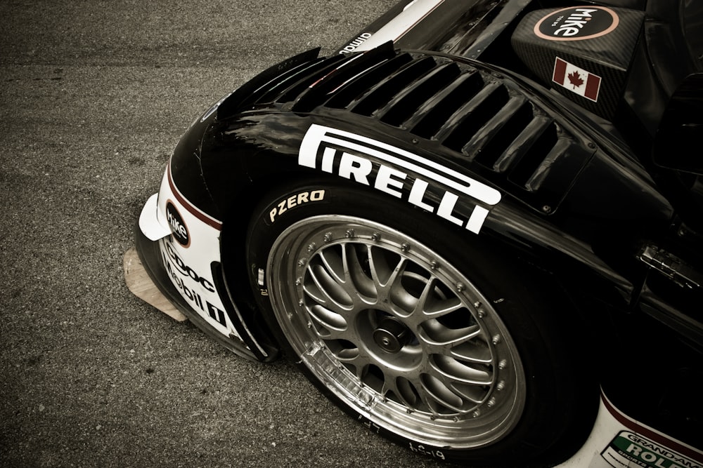 a close up of a tire on a racing car