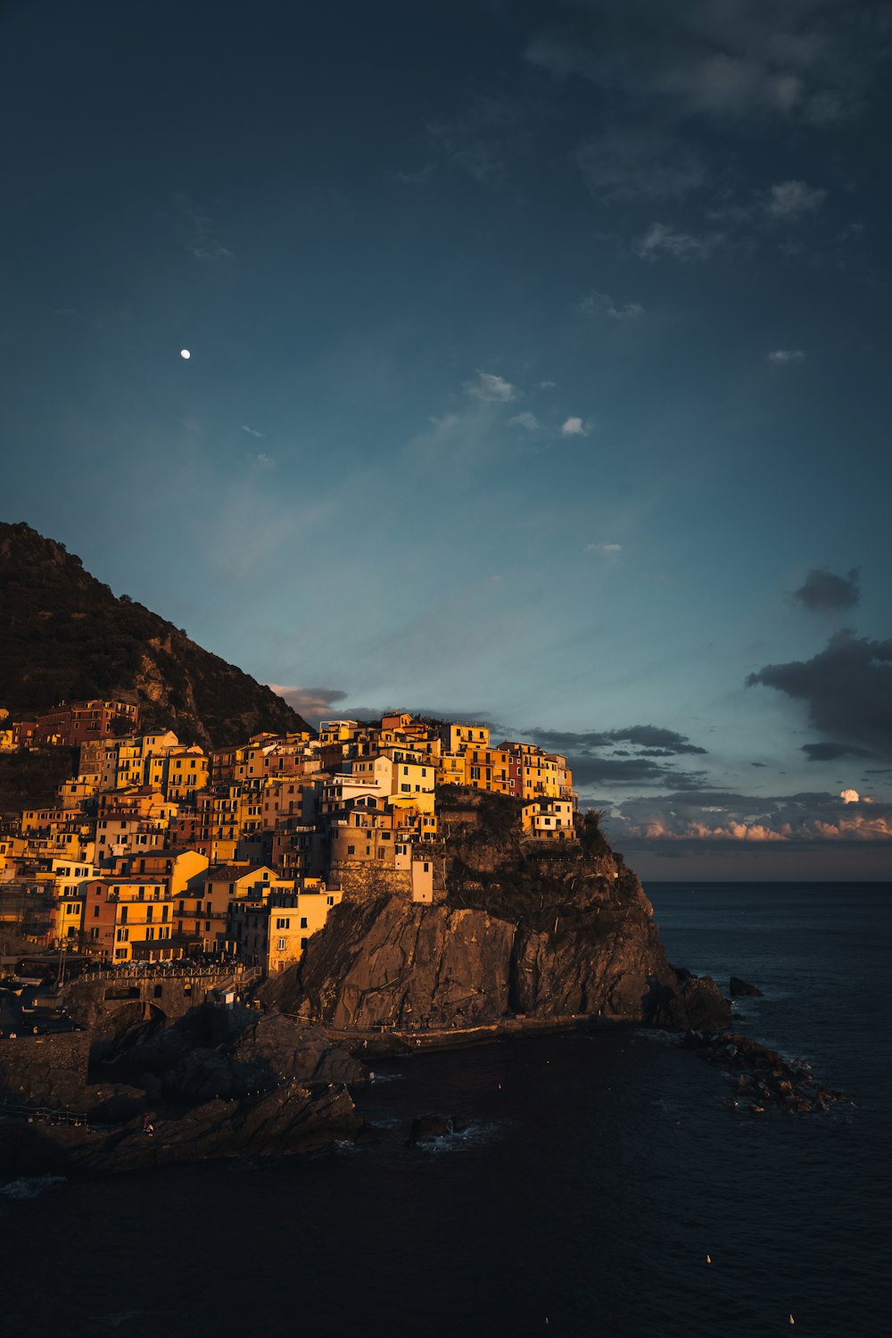 a small village on a cliff by the ocean