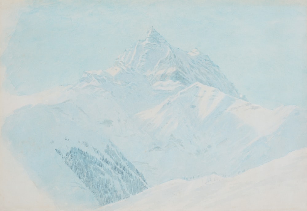 a drawing of a mountain with snow on it