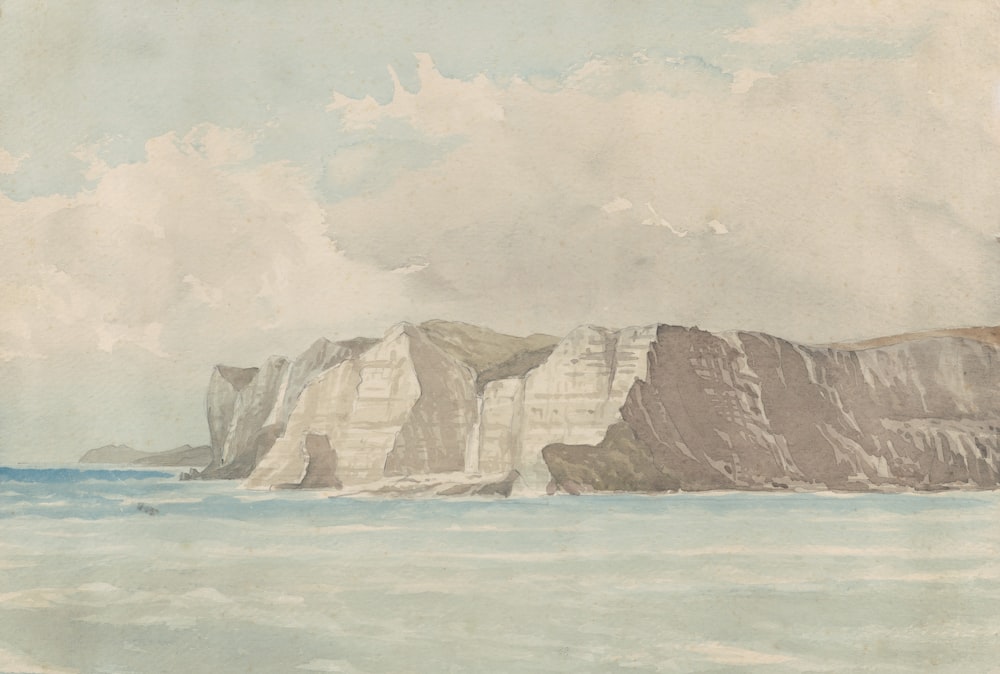 uma pintura de um farol em uma costa rochosa