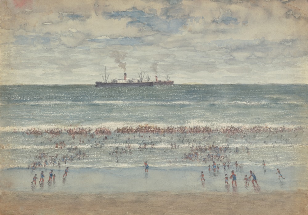 ein Gemälde eines Schiffes im Ozean
