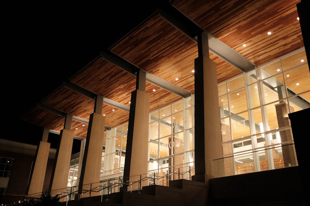 a building with a lot of windows at night