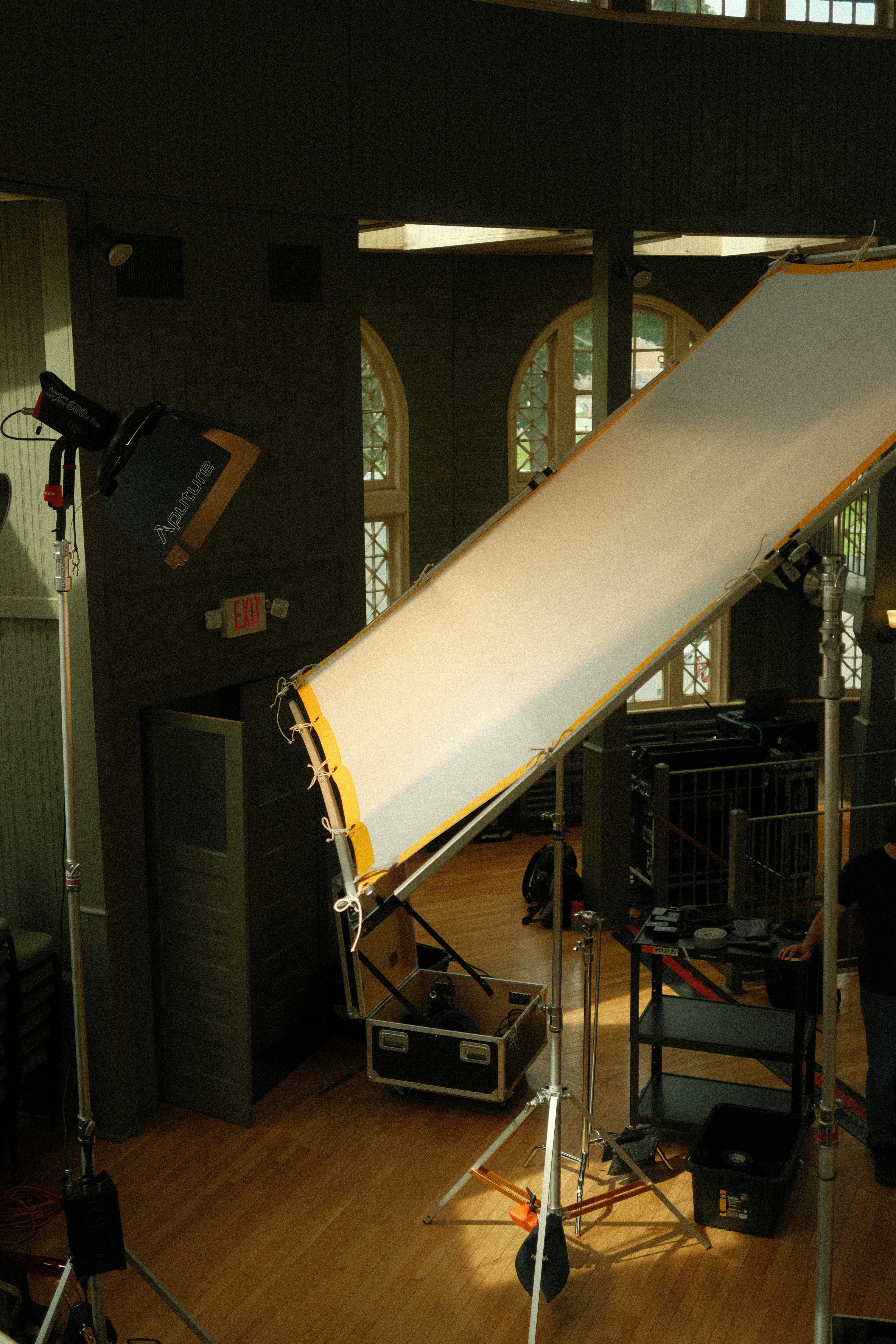 a camera set up in a large room
