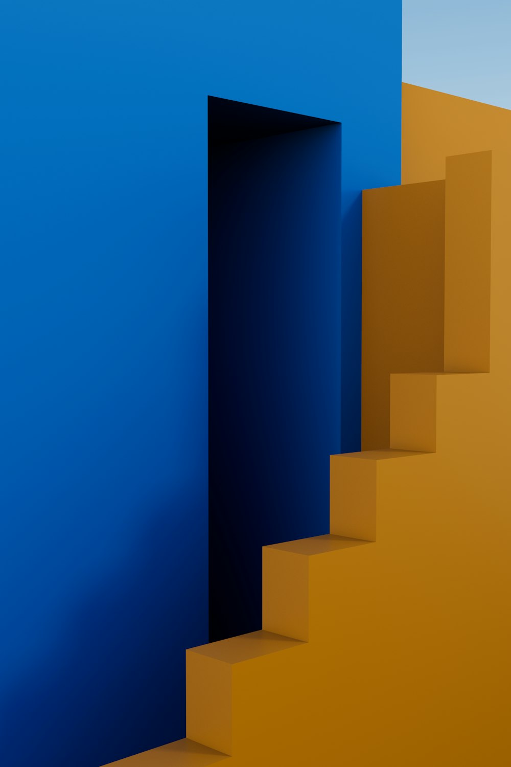 a set of stairs leading to a blue door