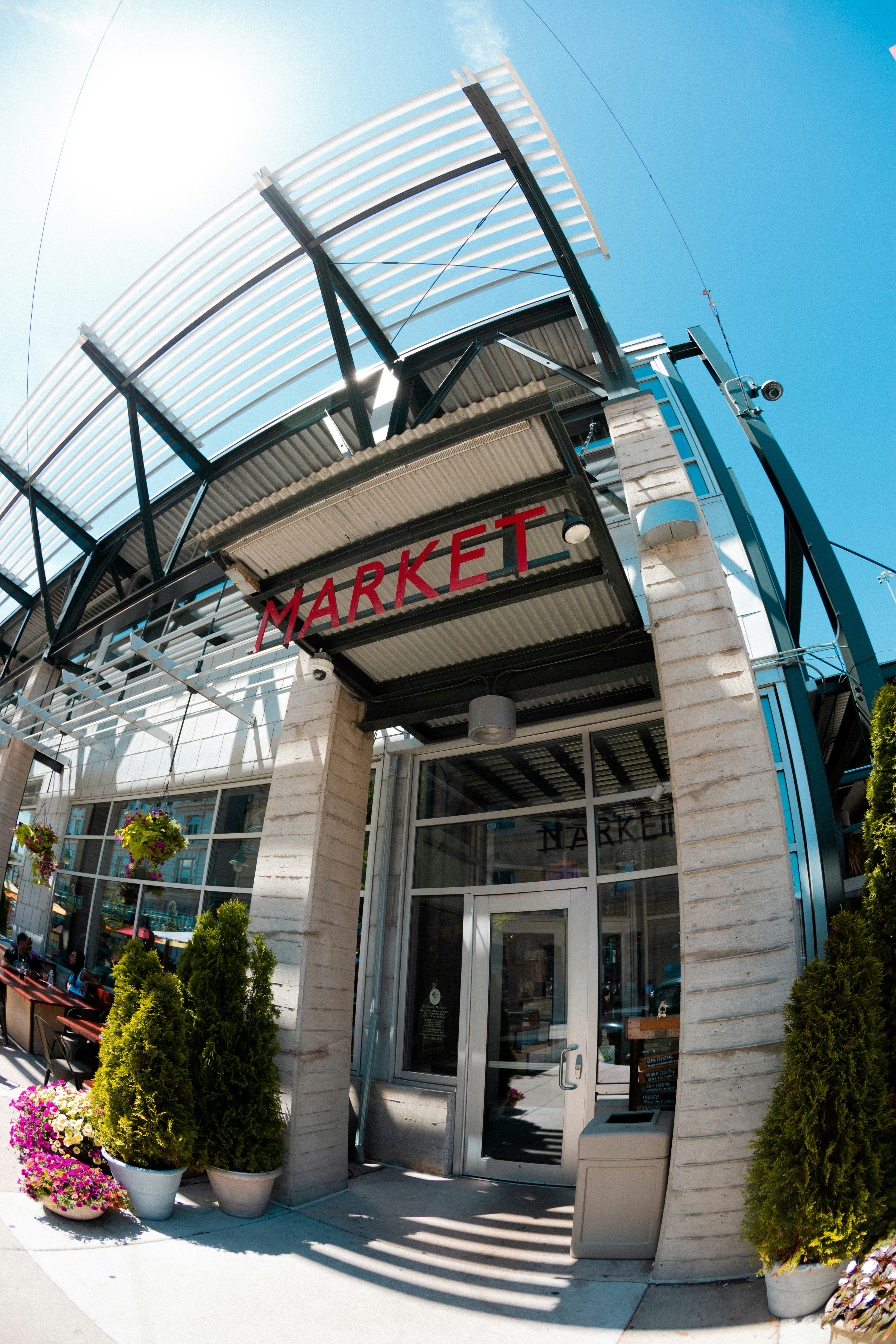 Exterior of the Milwaukee Public Market showcasing local dining, shopping, and urban neighborhood lifestyle