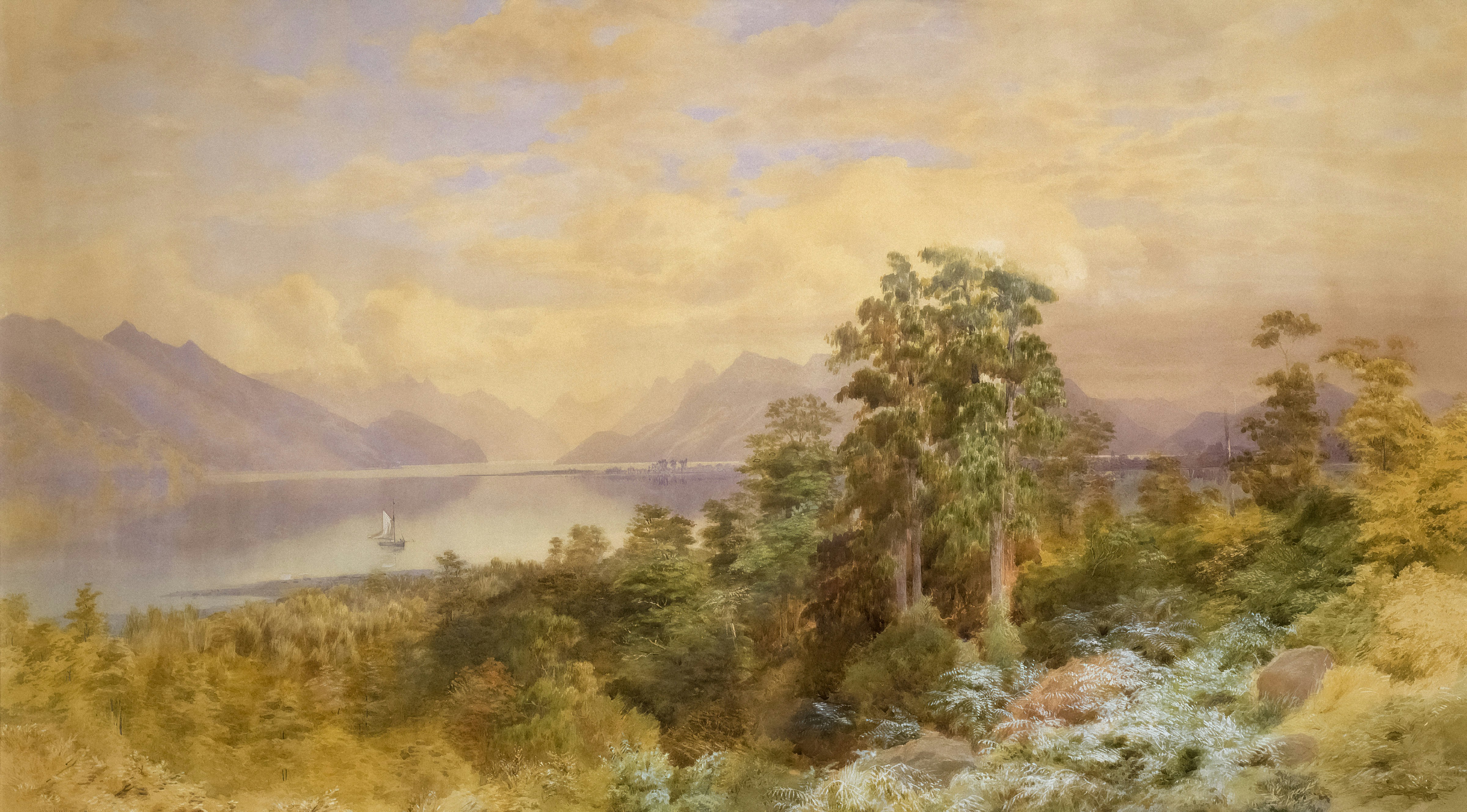 Lake Te Anau, 1888, New Zealand, by John Gully. Gift of the New Zealand Academy of Fine Arts, 1936. Te Papa (1936-0012-57) https://collections.tepapa.govt.nz/object/38231
