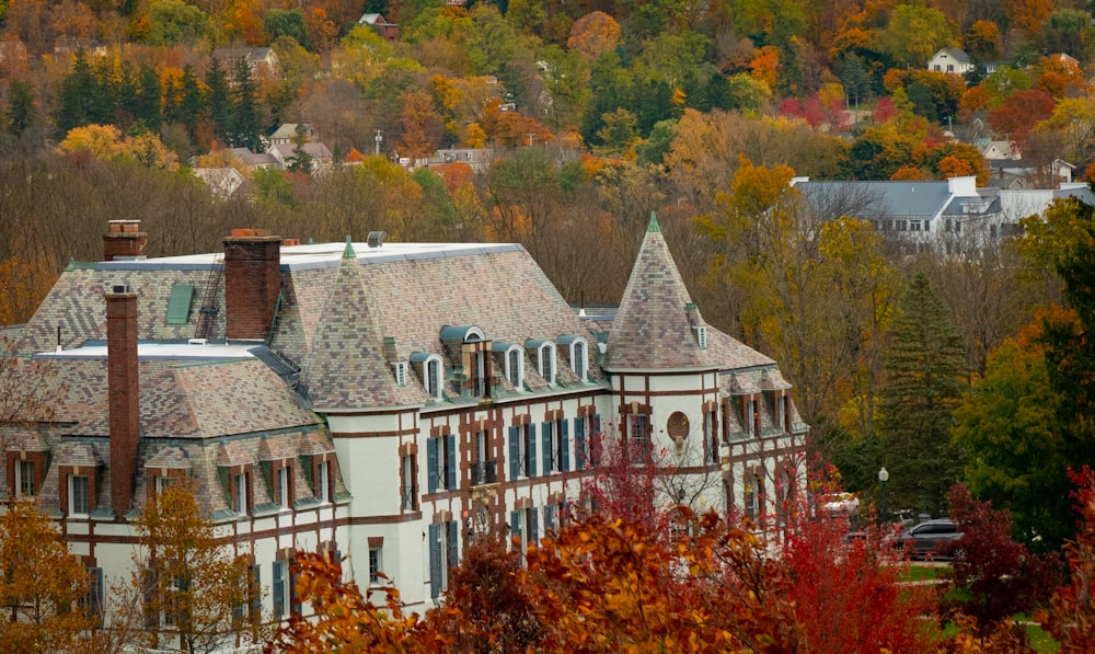 a large building surrounded by lots of trees