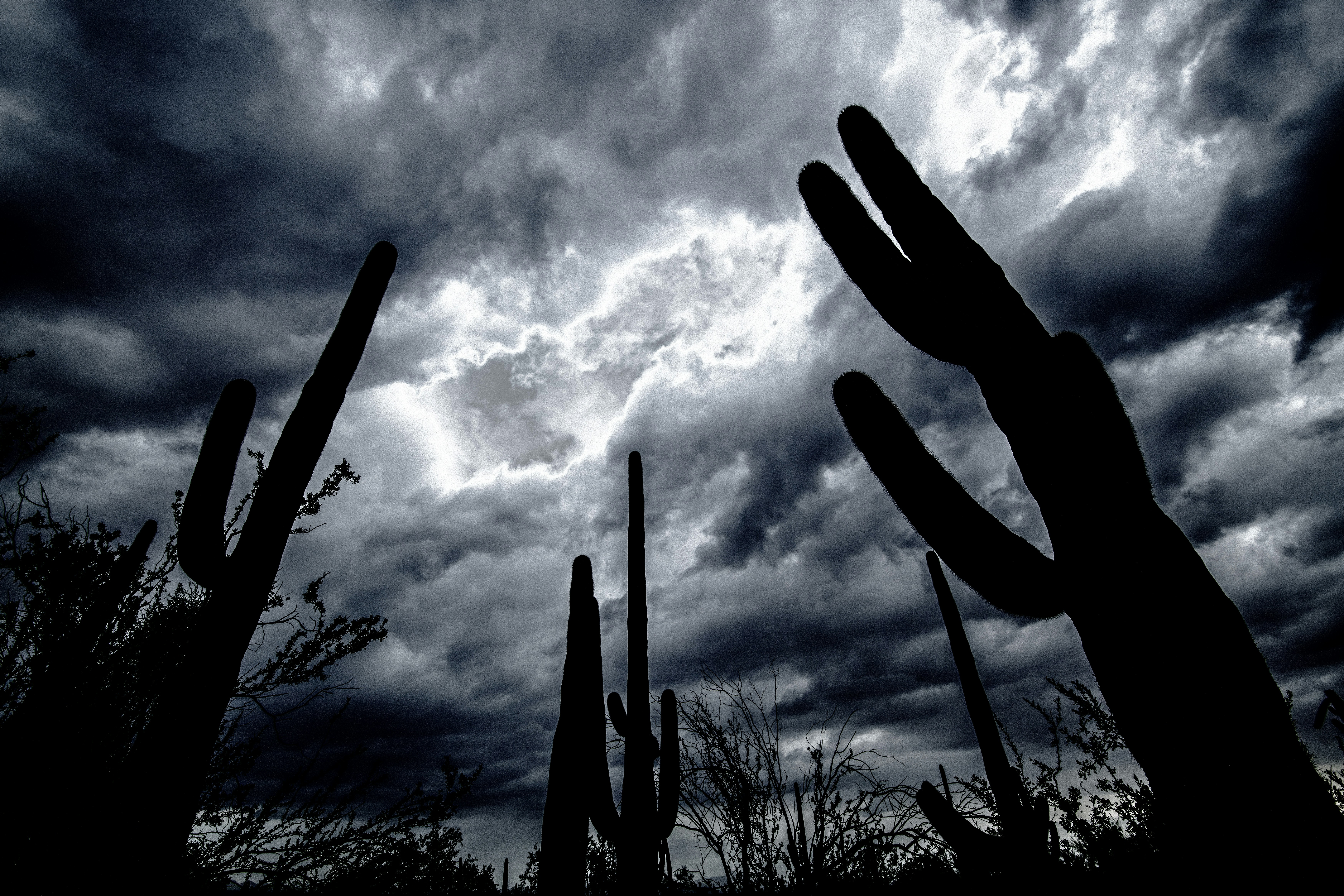 Ein Schwarz-Weiß-Foto eines bewölkten Himmels