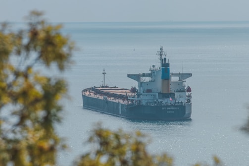 a large cargo ship in the middle of the ocean
