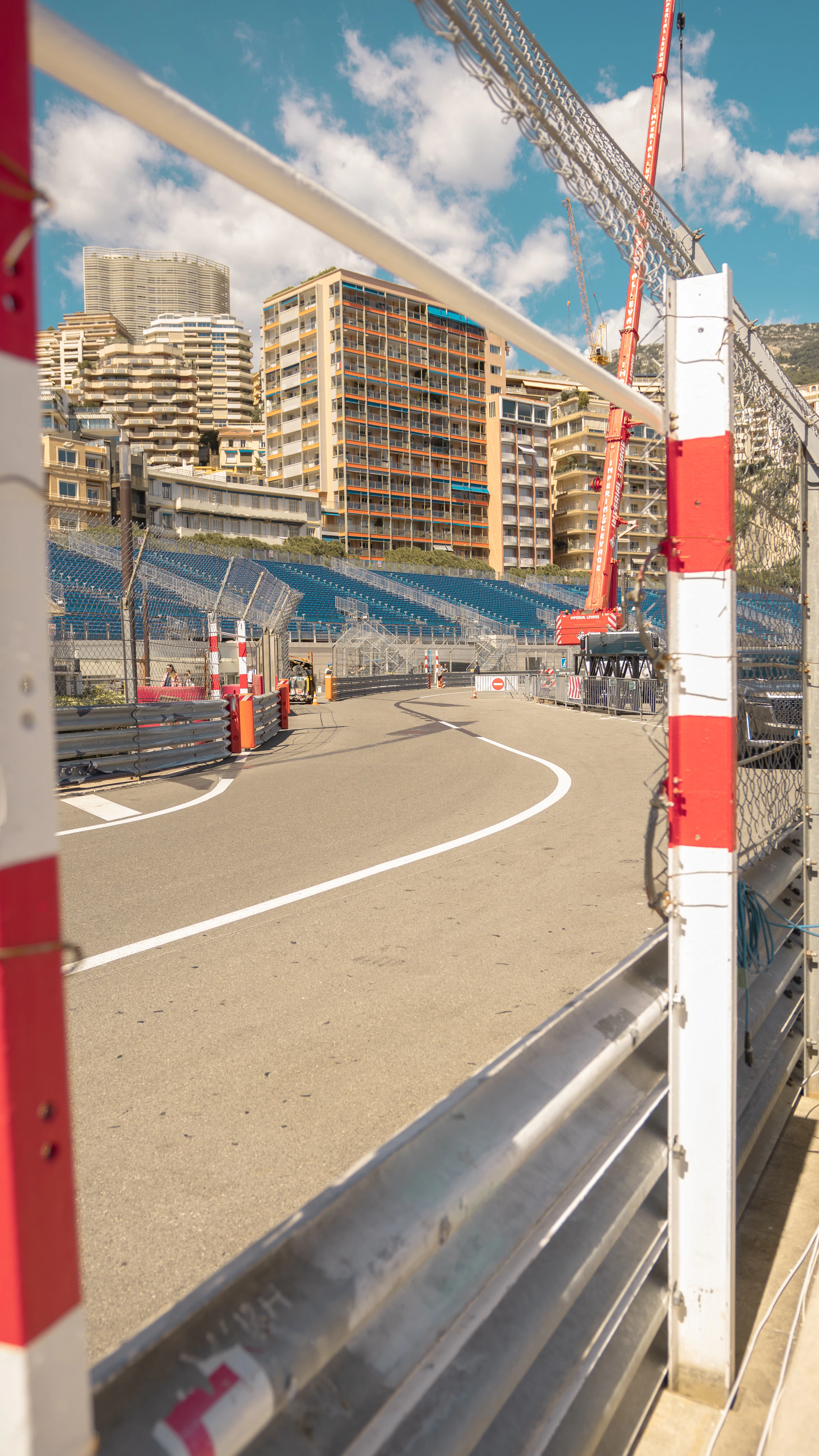 Red-and-white kerbs at a tight corner of the street circuit