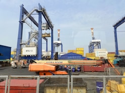 a large crane sitting next to a loading dock