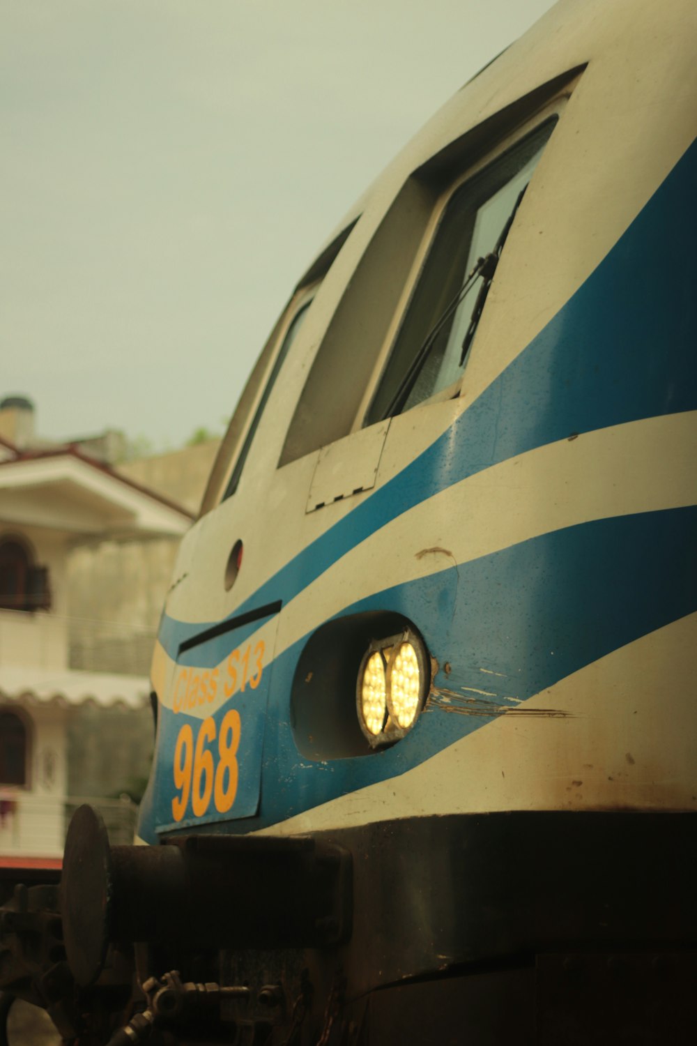 a close up of a train on a train track