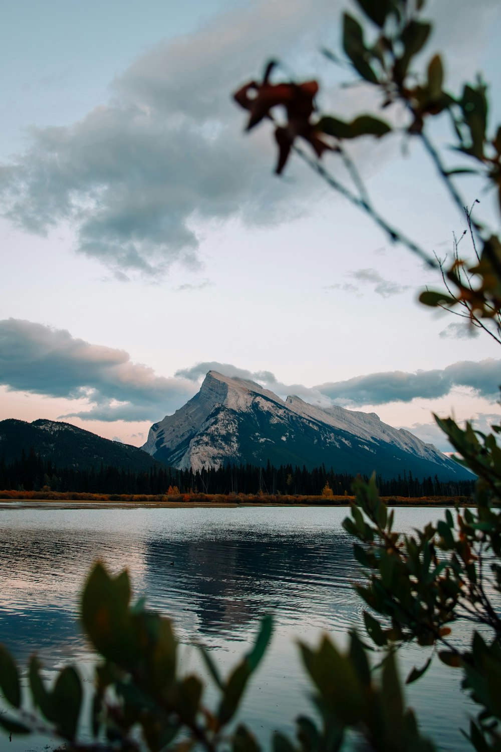 a lake with a mountain in the background