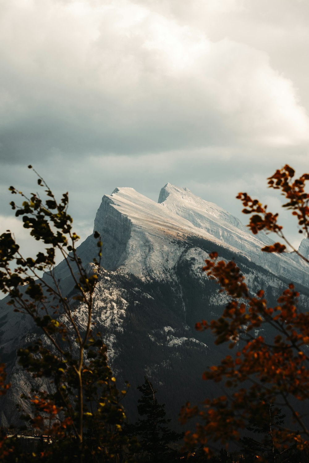 a view of a mountain with snow on it