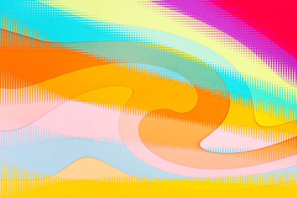 una pintura multicolor de una ola de colores del arco iris