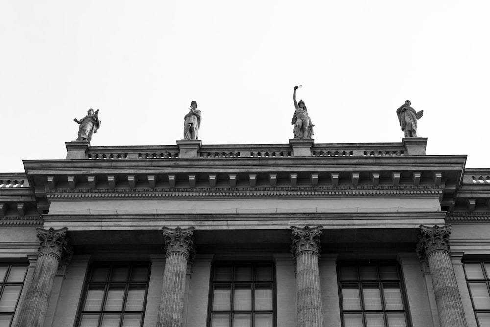 a black and white photo of the top of a building