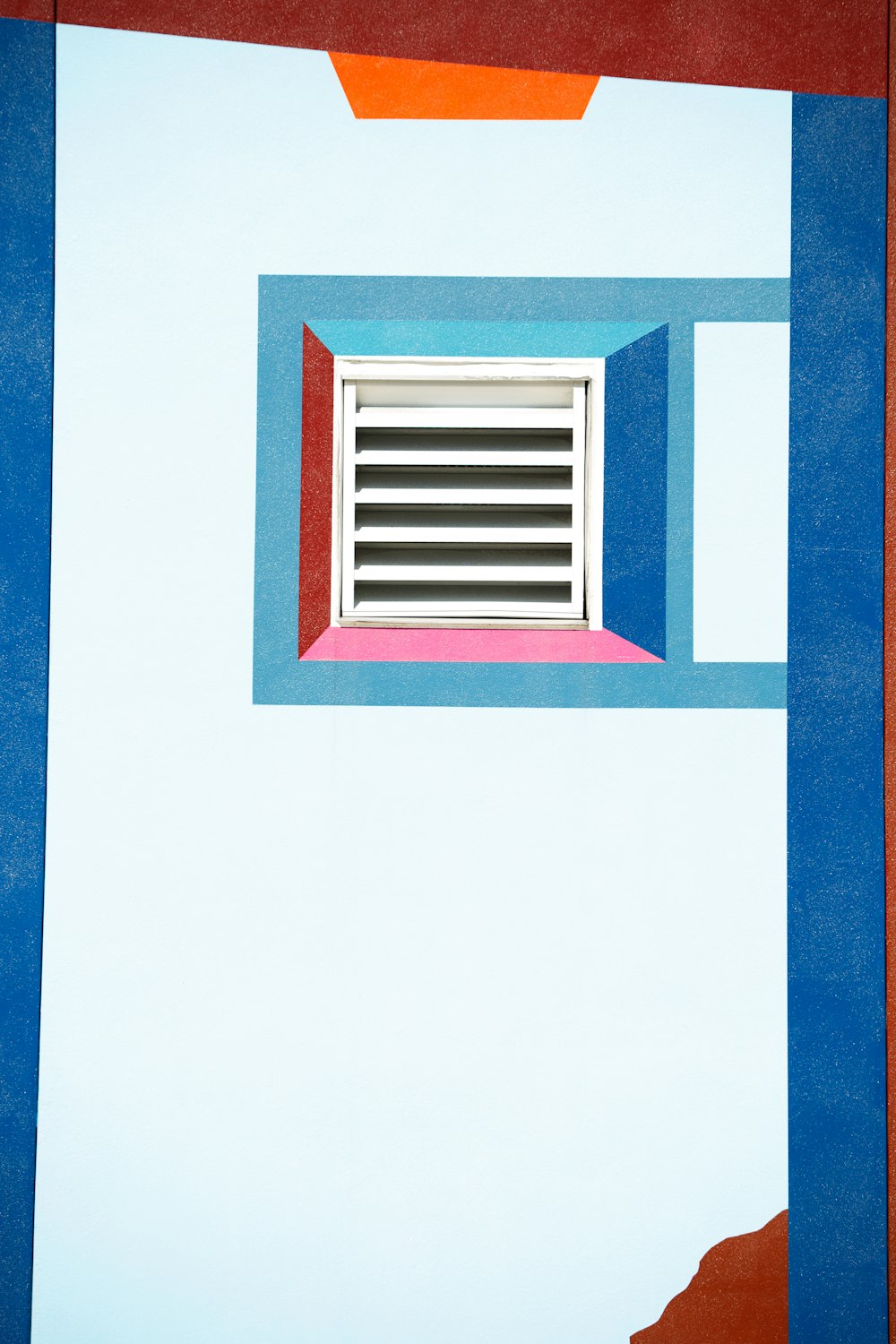 a painting of a window with a red and blue frame