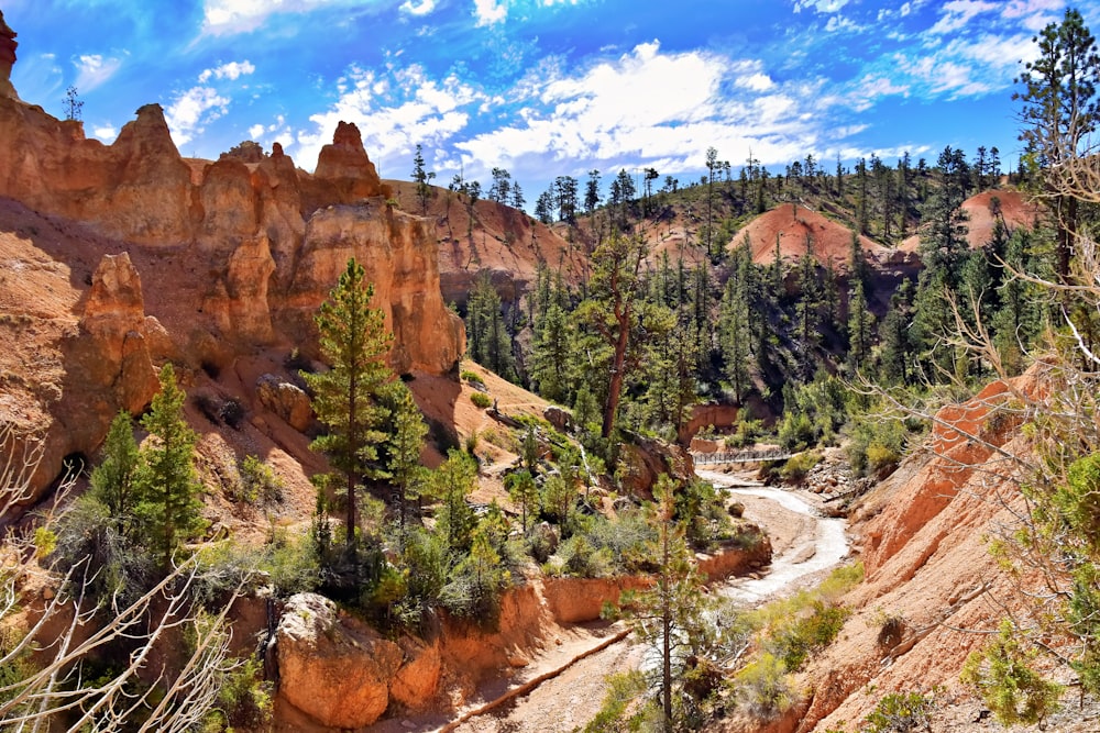 a scenic view of a mountain with a river running through it