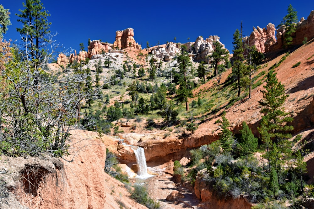 a waterfall in the middle of a canyon