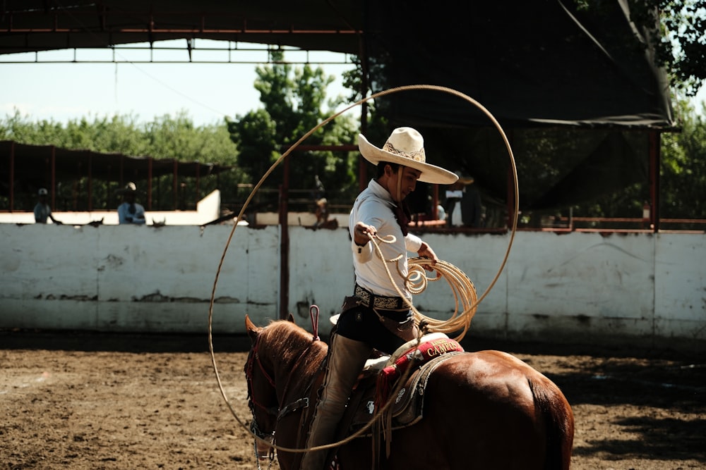 a man in a cowboy hat riding a horse