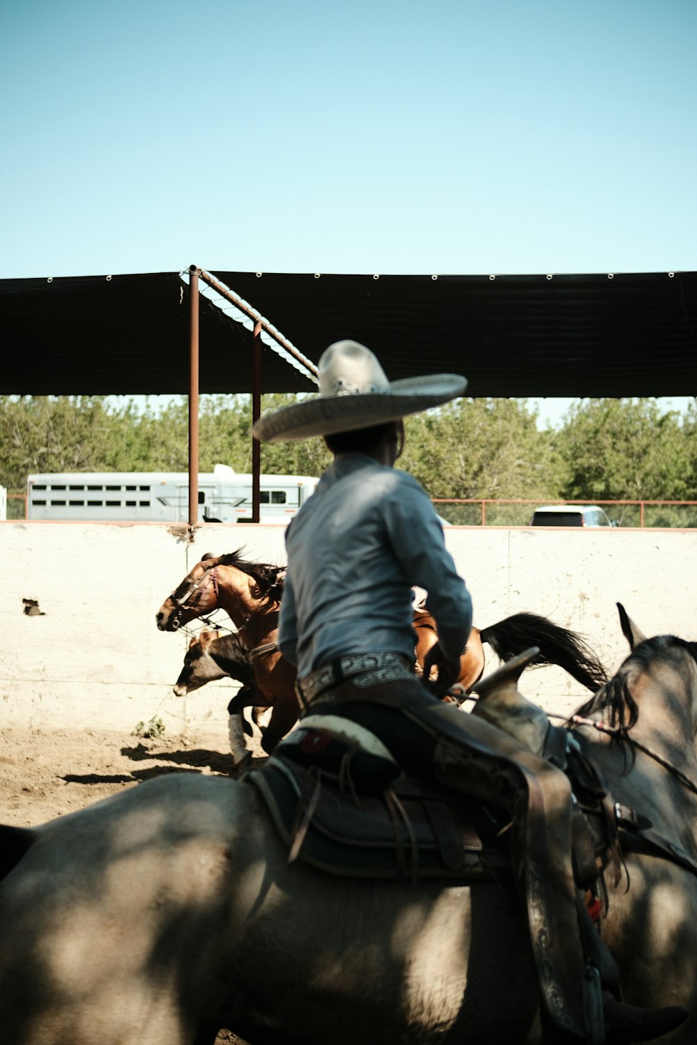 a man in a cowboy hat riding a horse