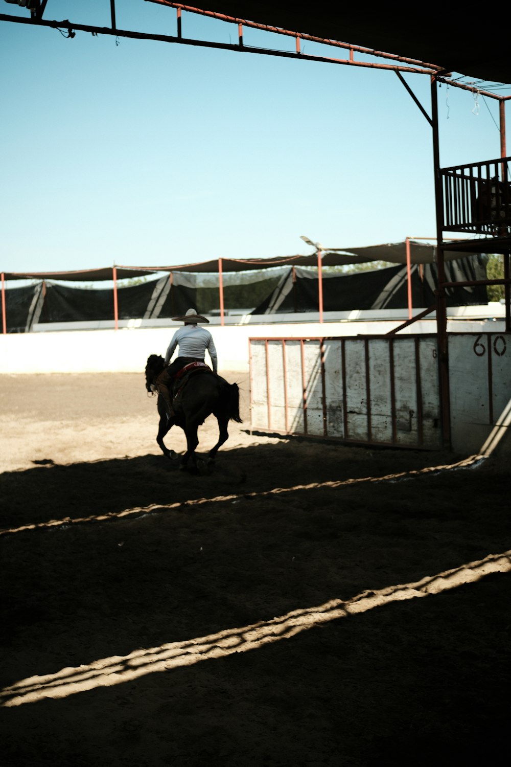 a man riding on the back of a black horse