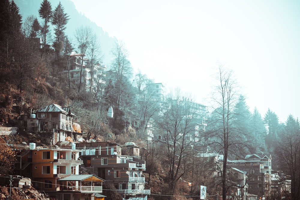 a row of houses on a mountain side