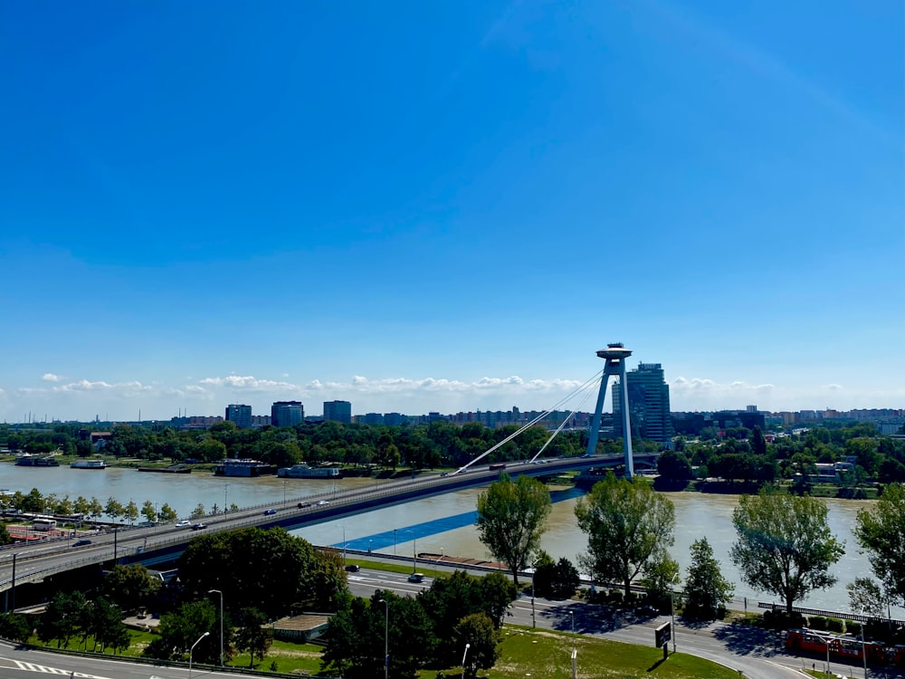 a view of a bridge over a body of water