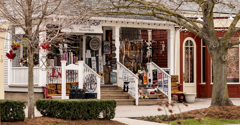 a store front with many items on display