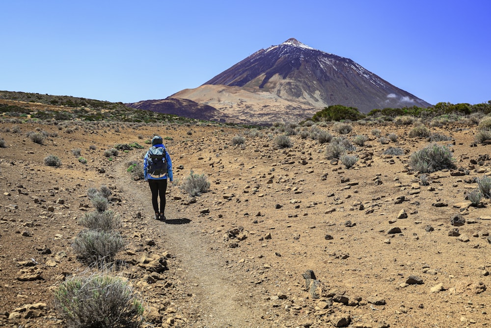 a person with a backpack walking on a dirt path