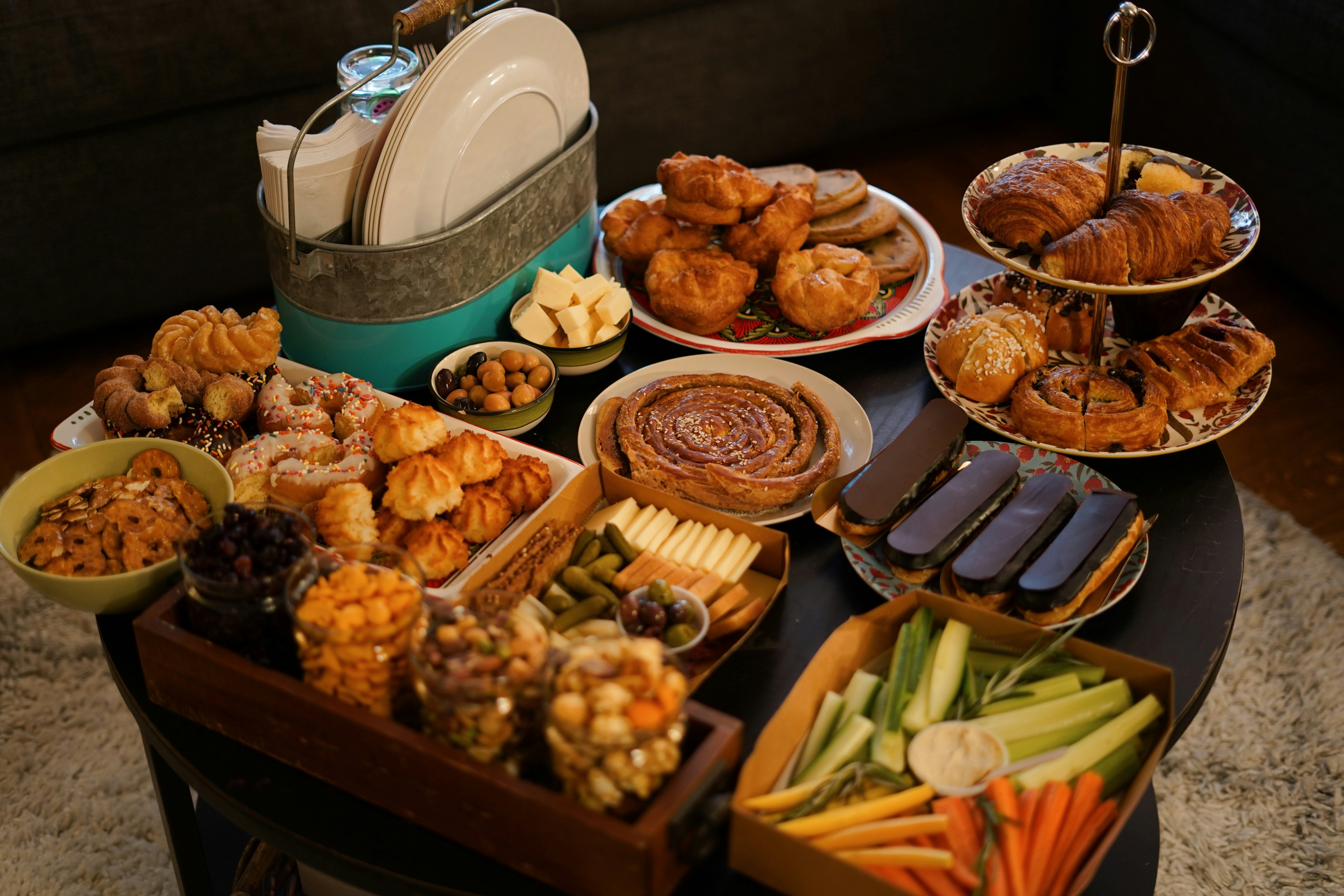 a table topped with lots of different types of food