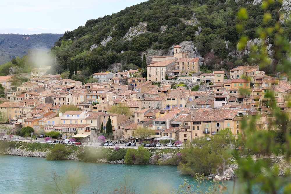 a small village on the side of a river