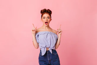 a woman with a surprised look on her face
