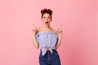 a woman with a surprised look on her face