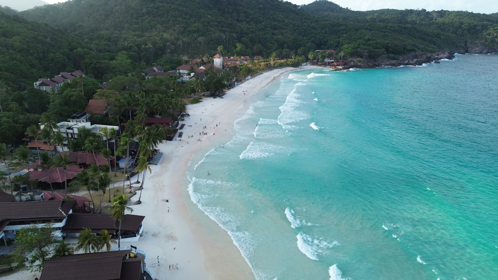 a bird's eye view of a beach and a resort