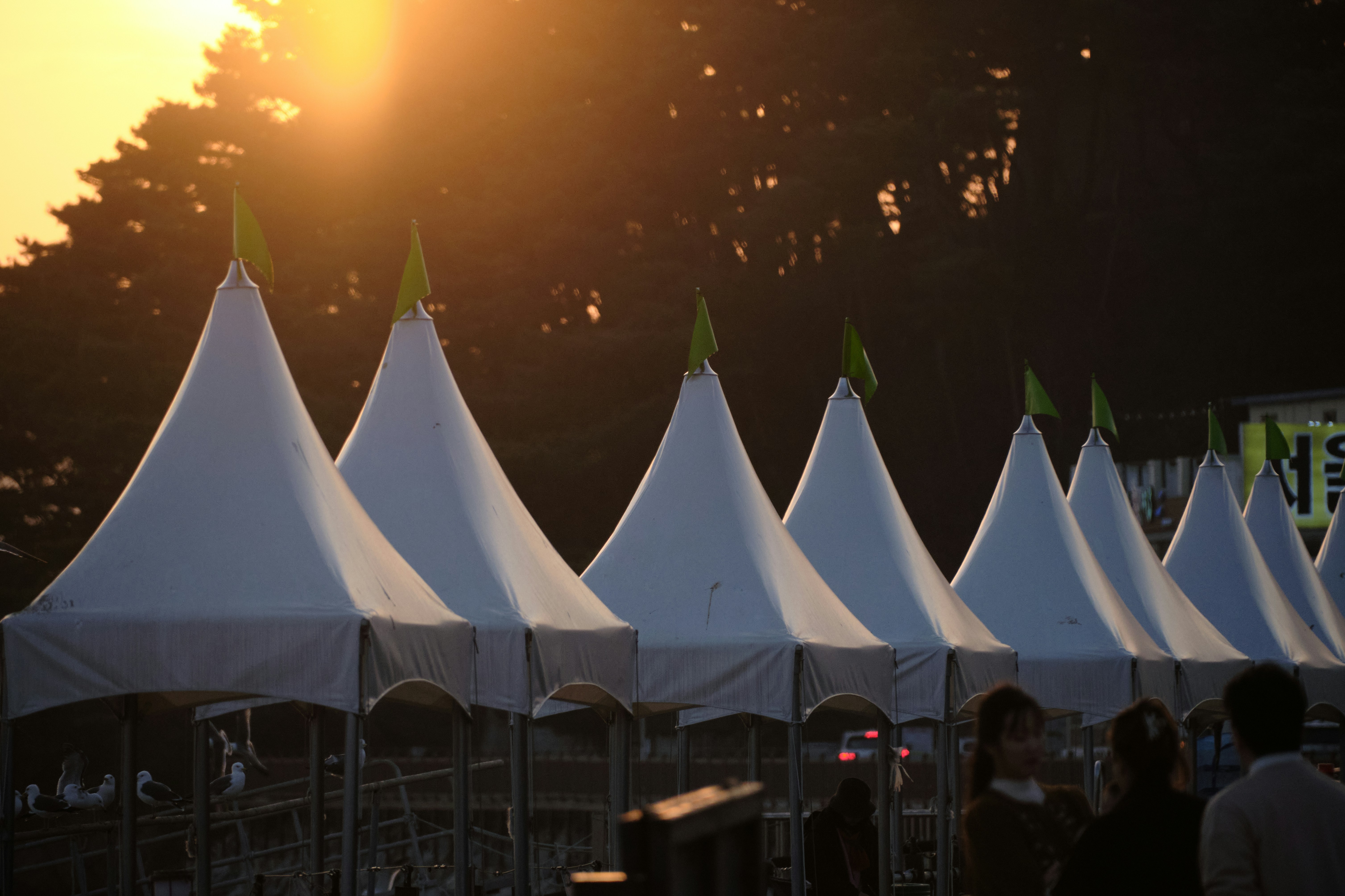 An neat marquee reception setup at dusk, ready for an upscale event - upscale event rentals