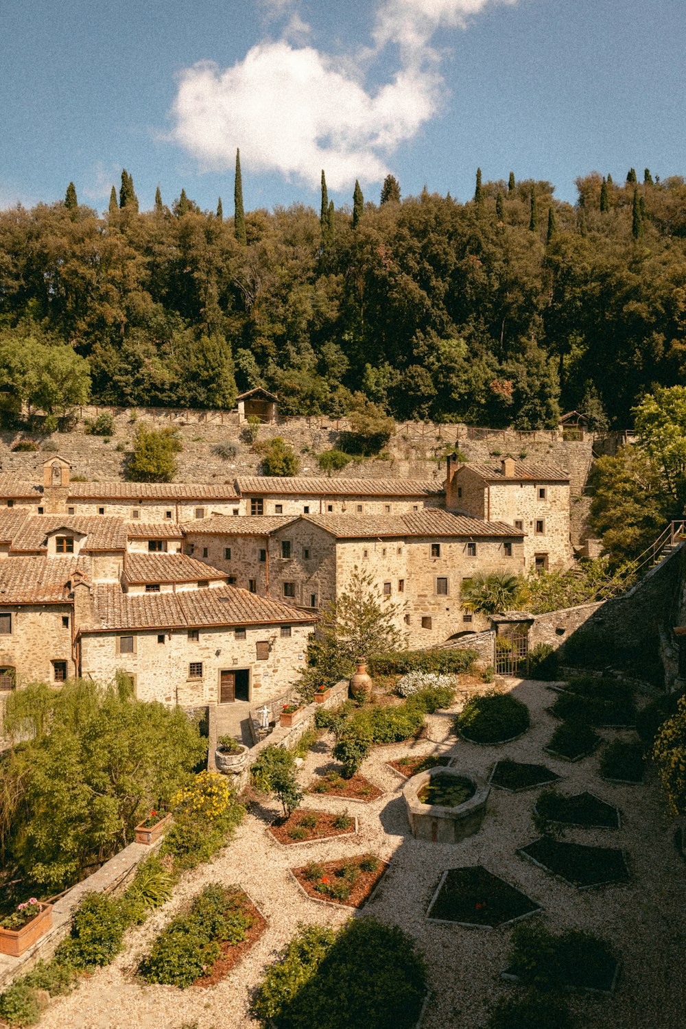 a view of a village from a high point of view