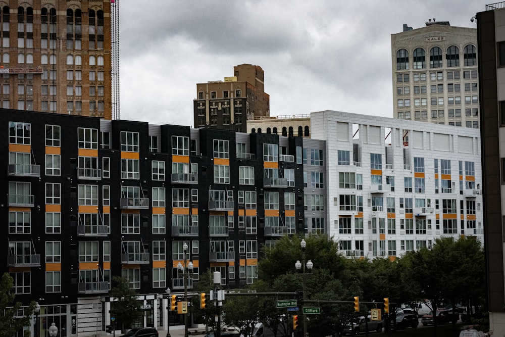 a group of tall buildings sitting next to each other