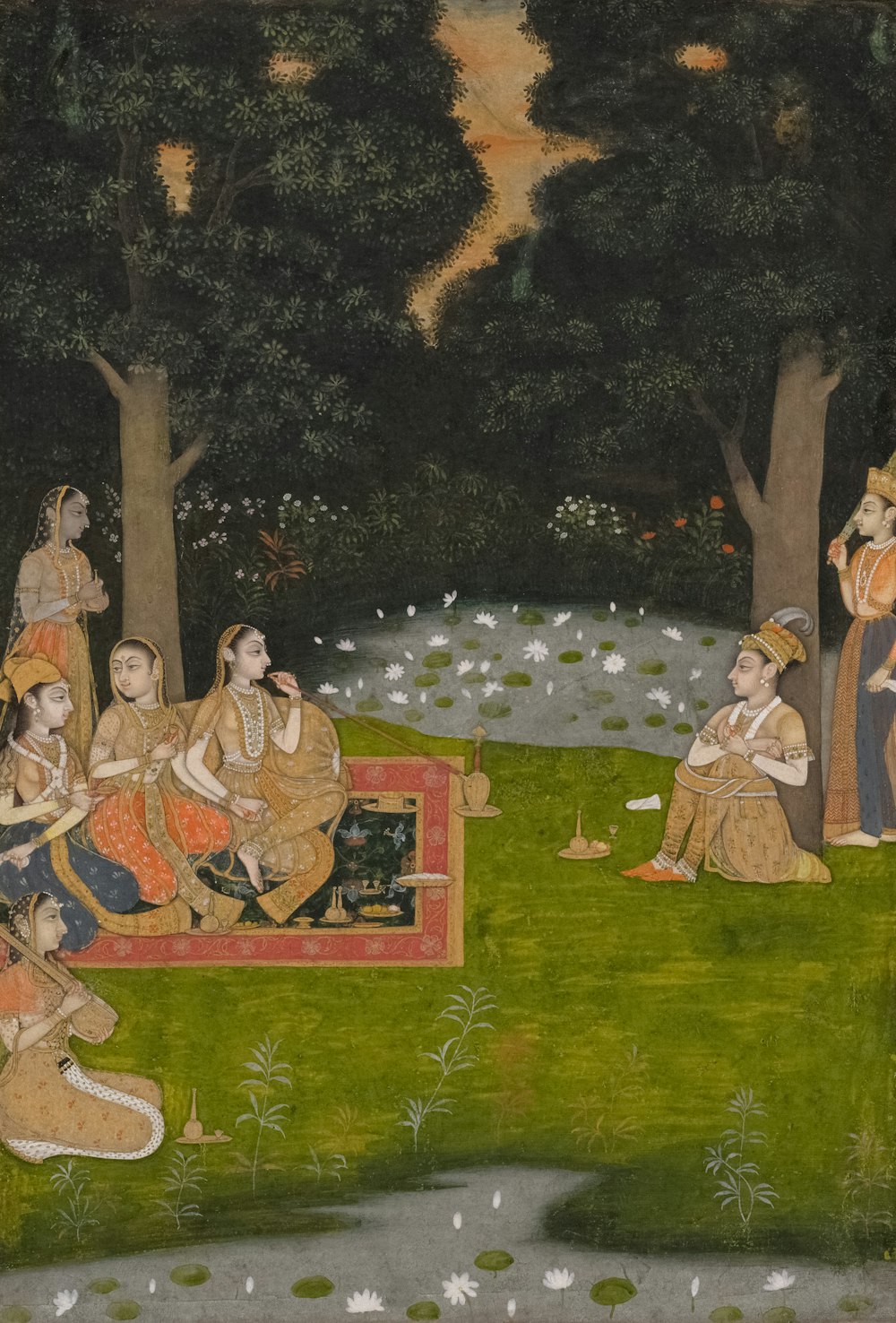 uma pintura de um grupo de pessoas em um parque