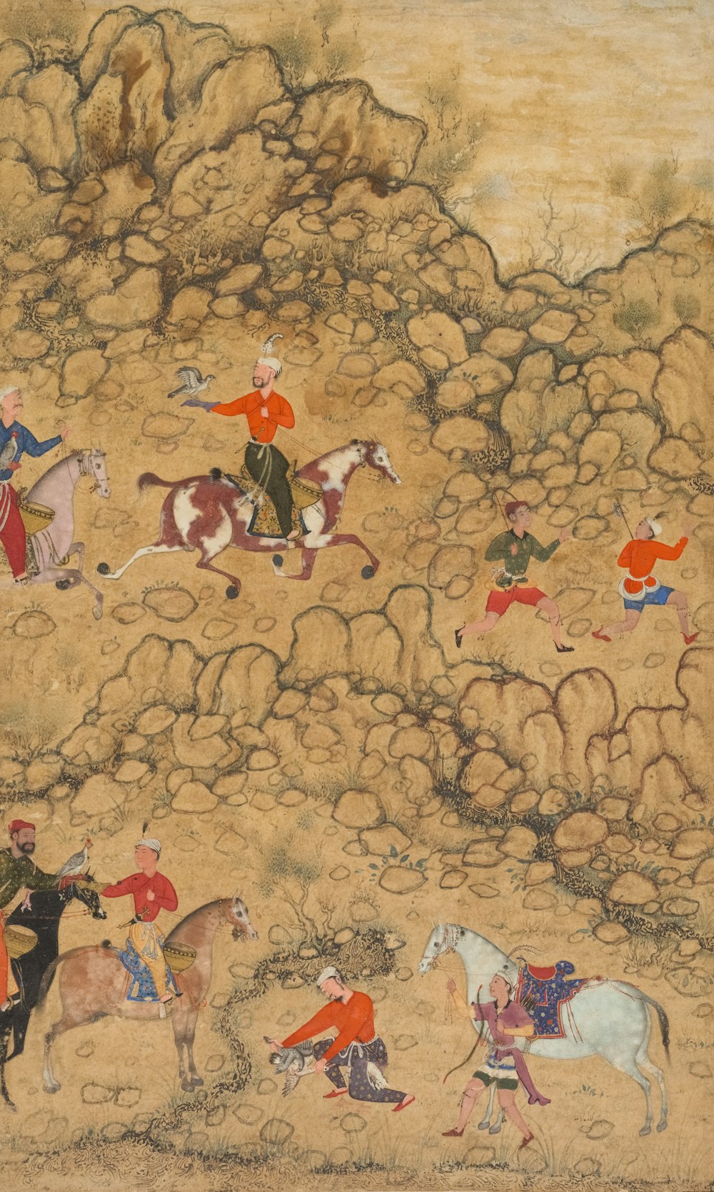 a painting of a group of people riding horses