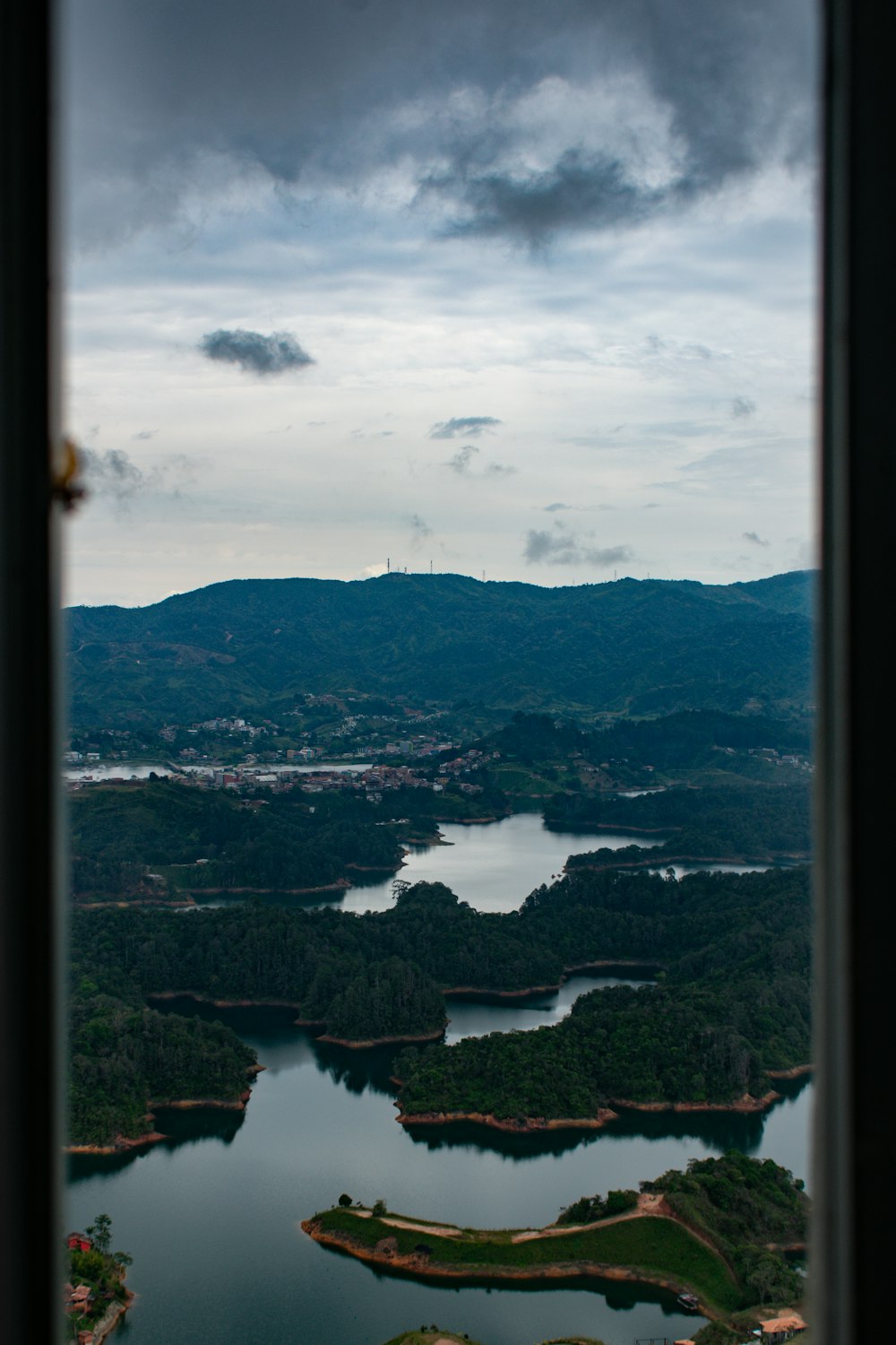a view of a body of water from a window