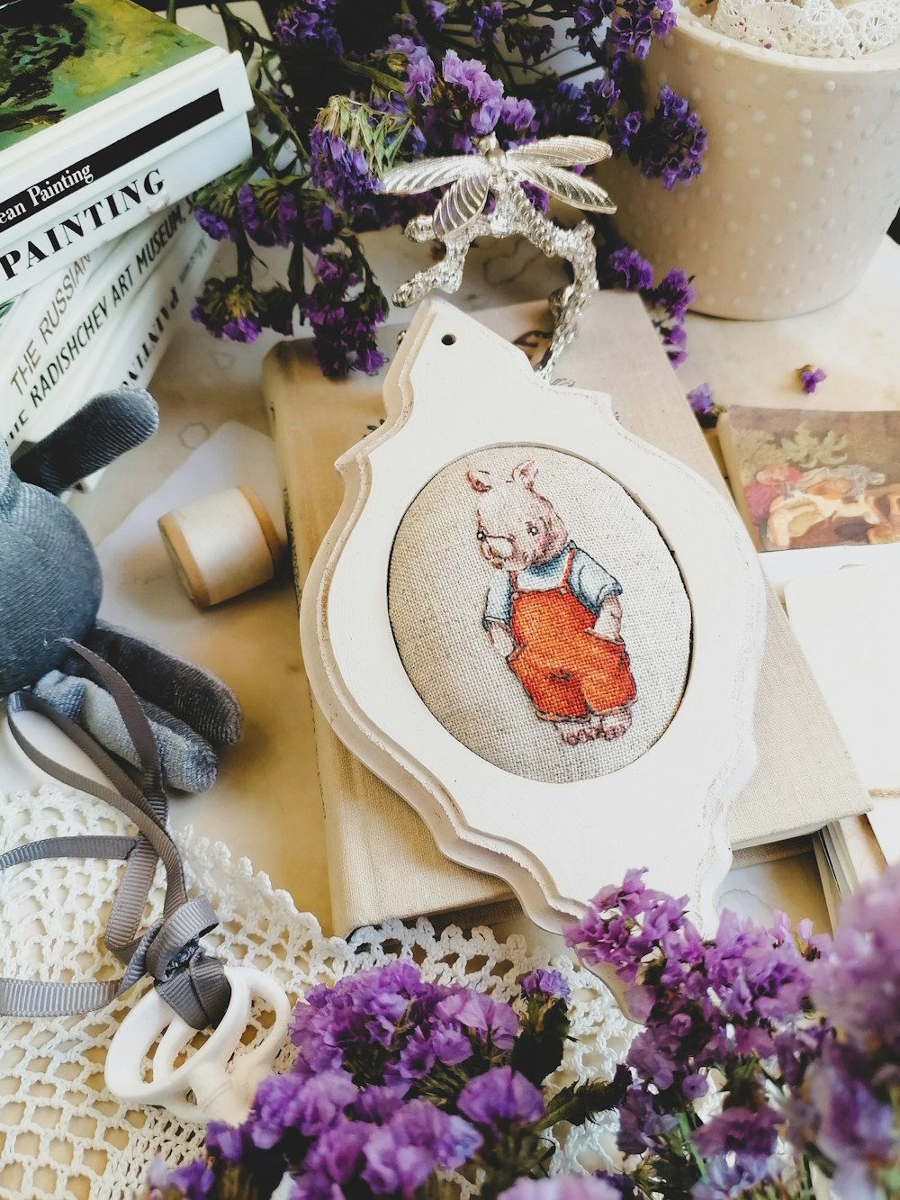 a picture of a picture of a bear on a table