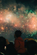 a crowd of people watching a fireworks display