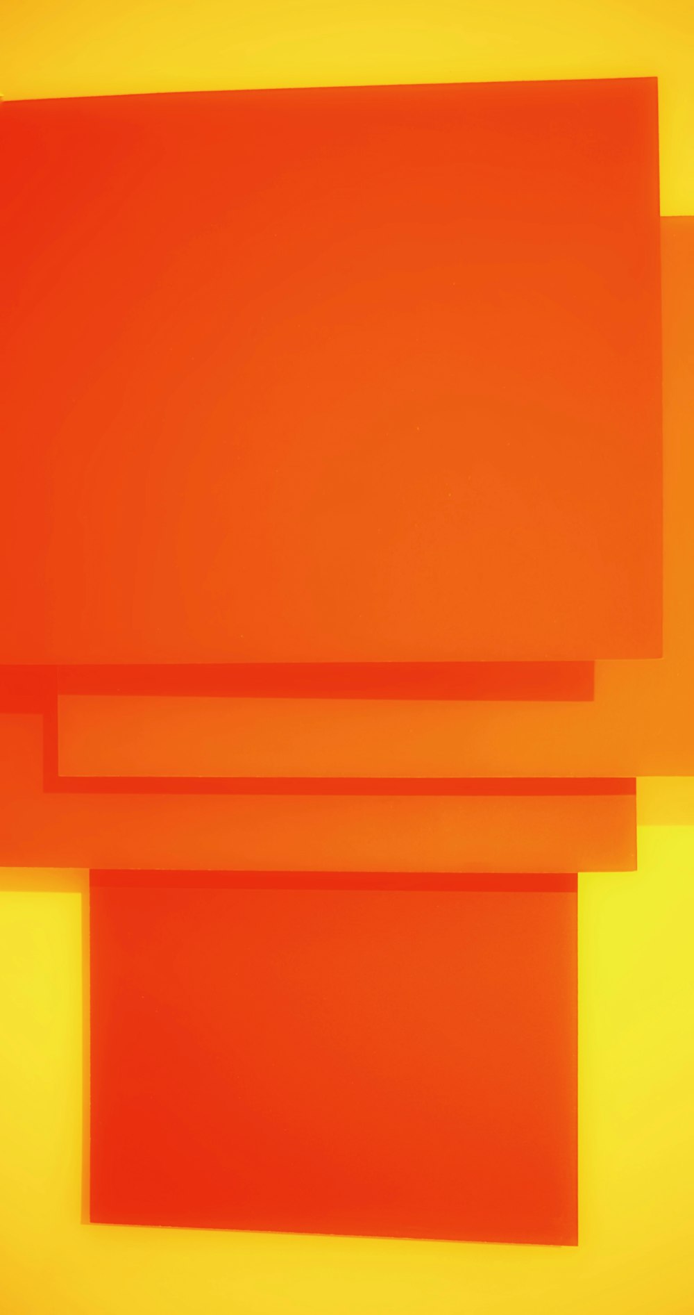 a yellow and red abstract painting with squares and rectangles