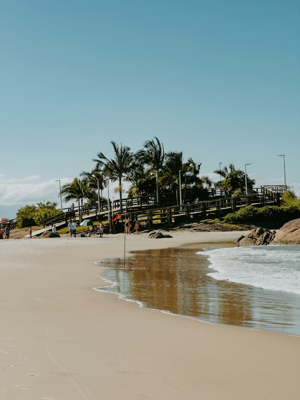 Una playa de arena junto al océano con palmeras