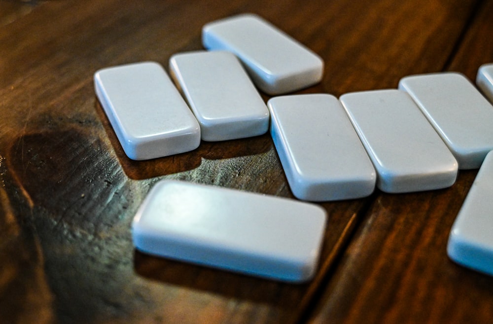 a close up of a number of white objects on a table