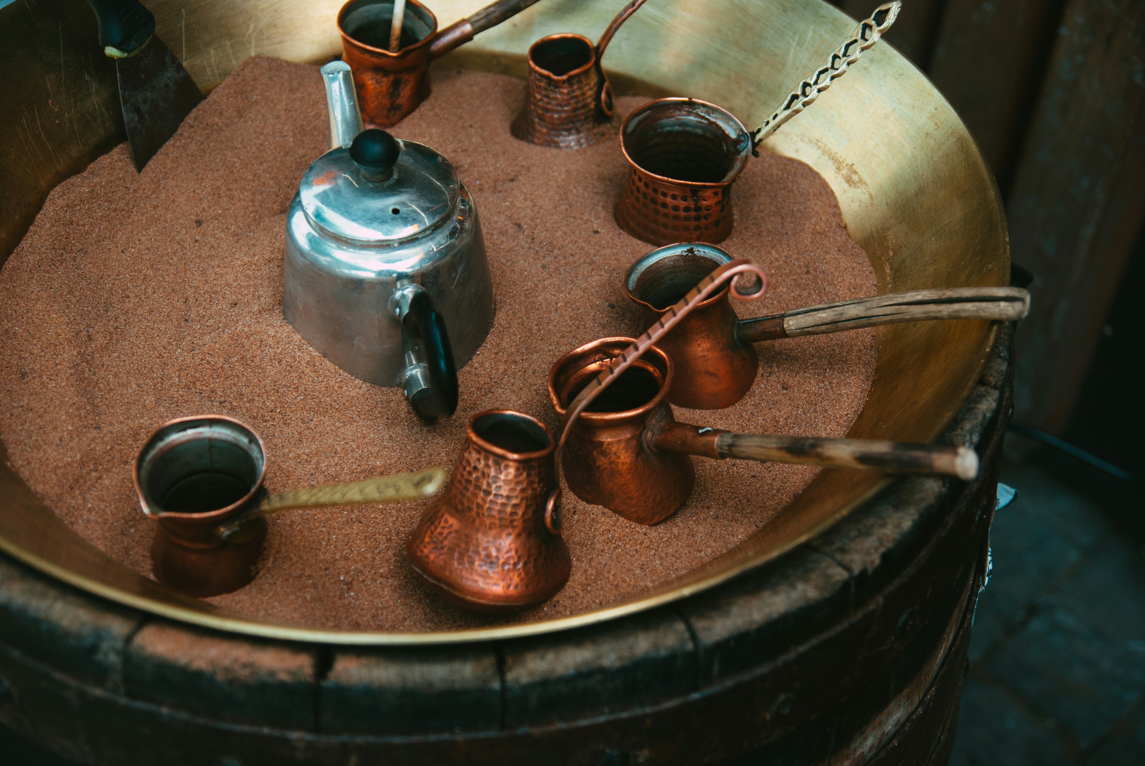 Traditional Lebanese copper trays and coffee pots