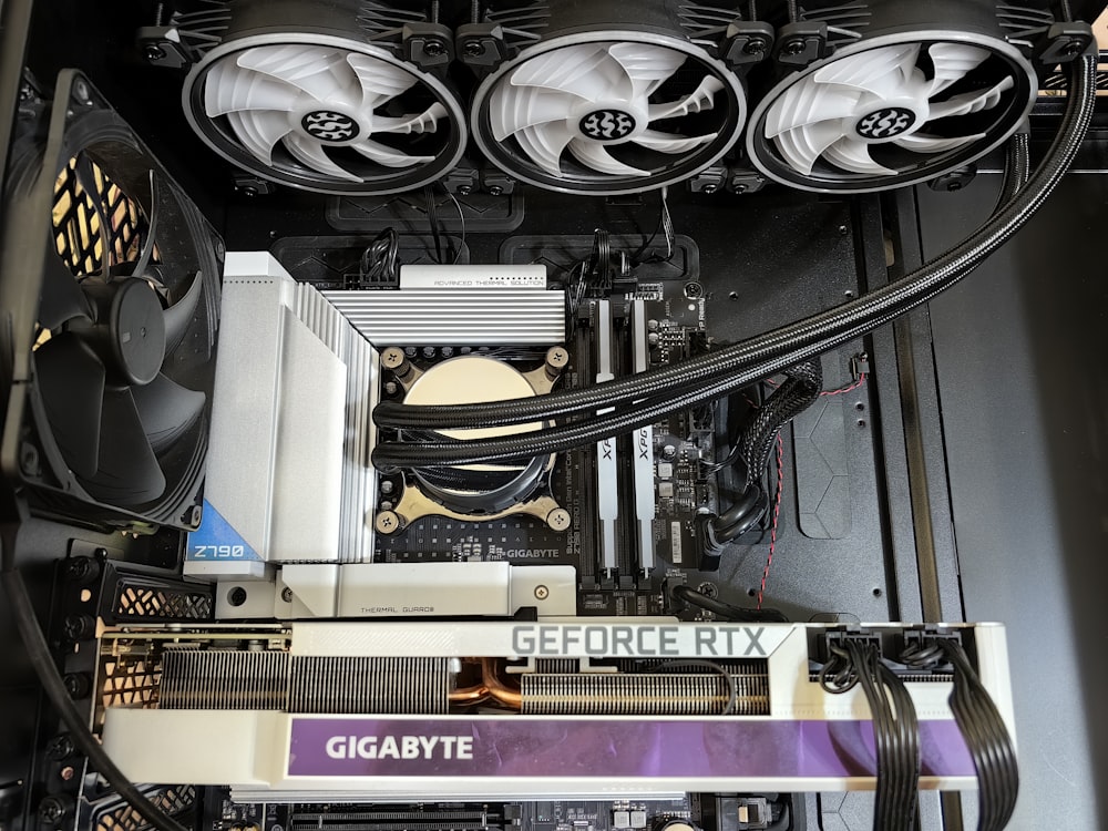 a close up of a computer case with fan blades